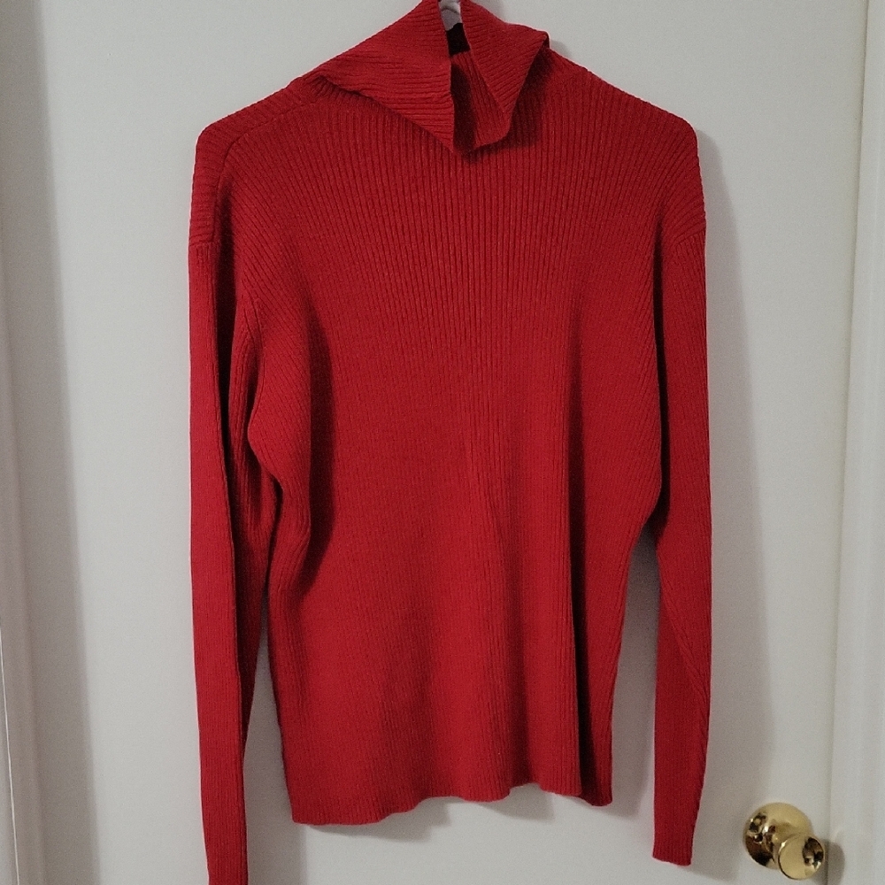 Red Ribbed Turtleneck Sweater